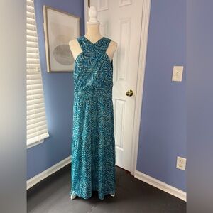 NWT - WHBM Teal Crossover Maxi Dress Textured Waves Deep Lagoon